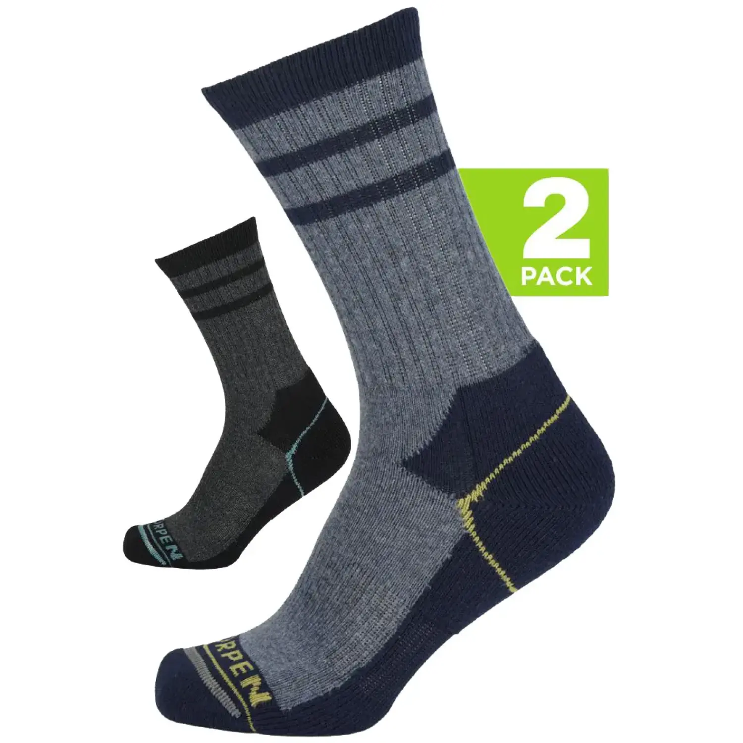 wha grey blu - Lorpen T2 2 Pack Wool Hike Crew Unisex Socks