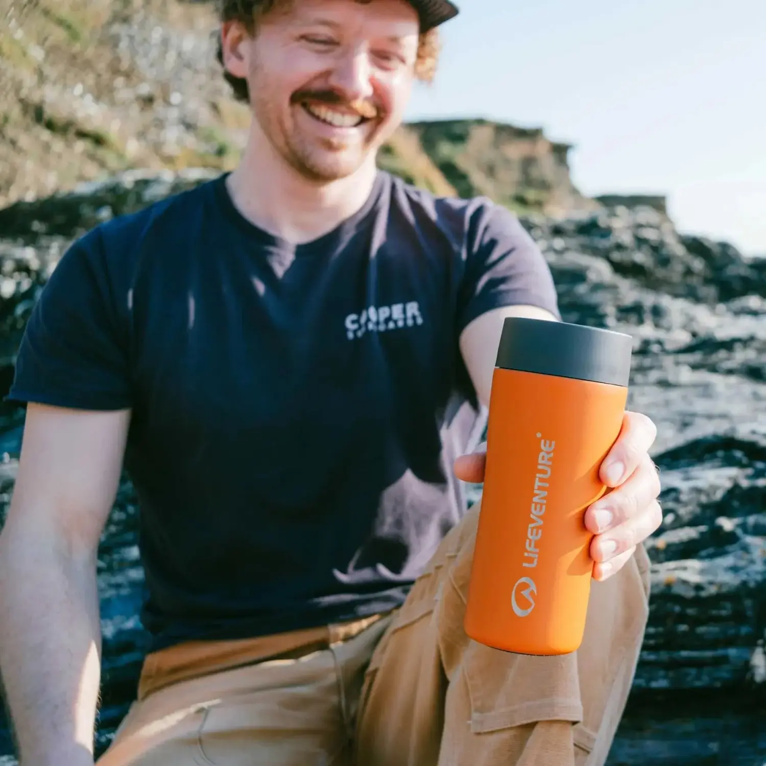 orange - Lifeventure One Touch Thermal Mug